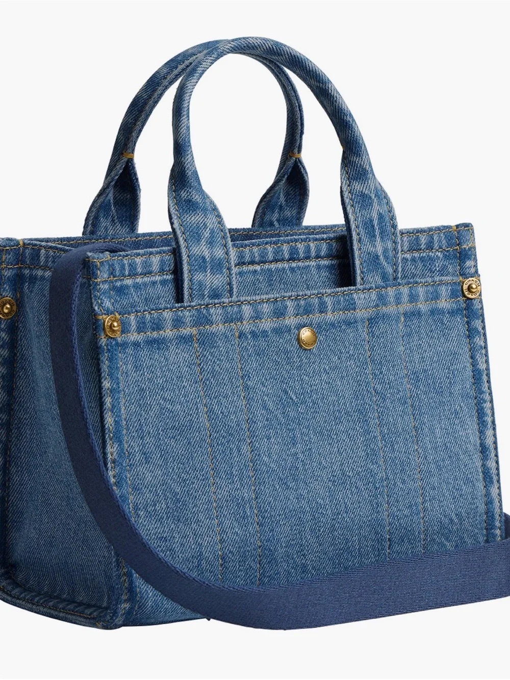 Coach Little Blue Denim Tote with Navy Embroidered Logo and Leather Tag